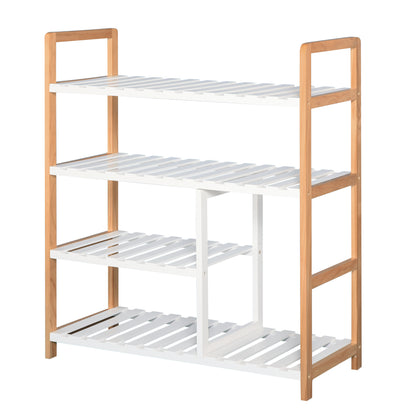 4-Level Multi-Purpose Shoe Rack for Up to 11 Pairs with Compartment for Tall Boots Solid Pine Wood Shoe Shelf 68x26x78 cm White