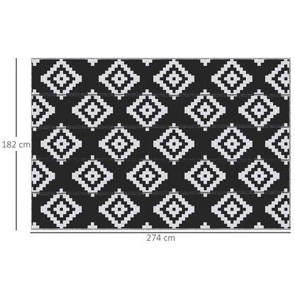 Outdoor Graphic Style Mat - Reversible Mat 2 Patterns - dimensions 2.74L x 1.82W m - High-density 310 g/m² PP Black White
