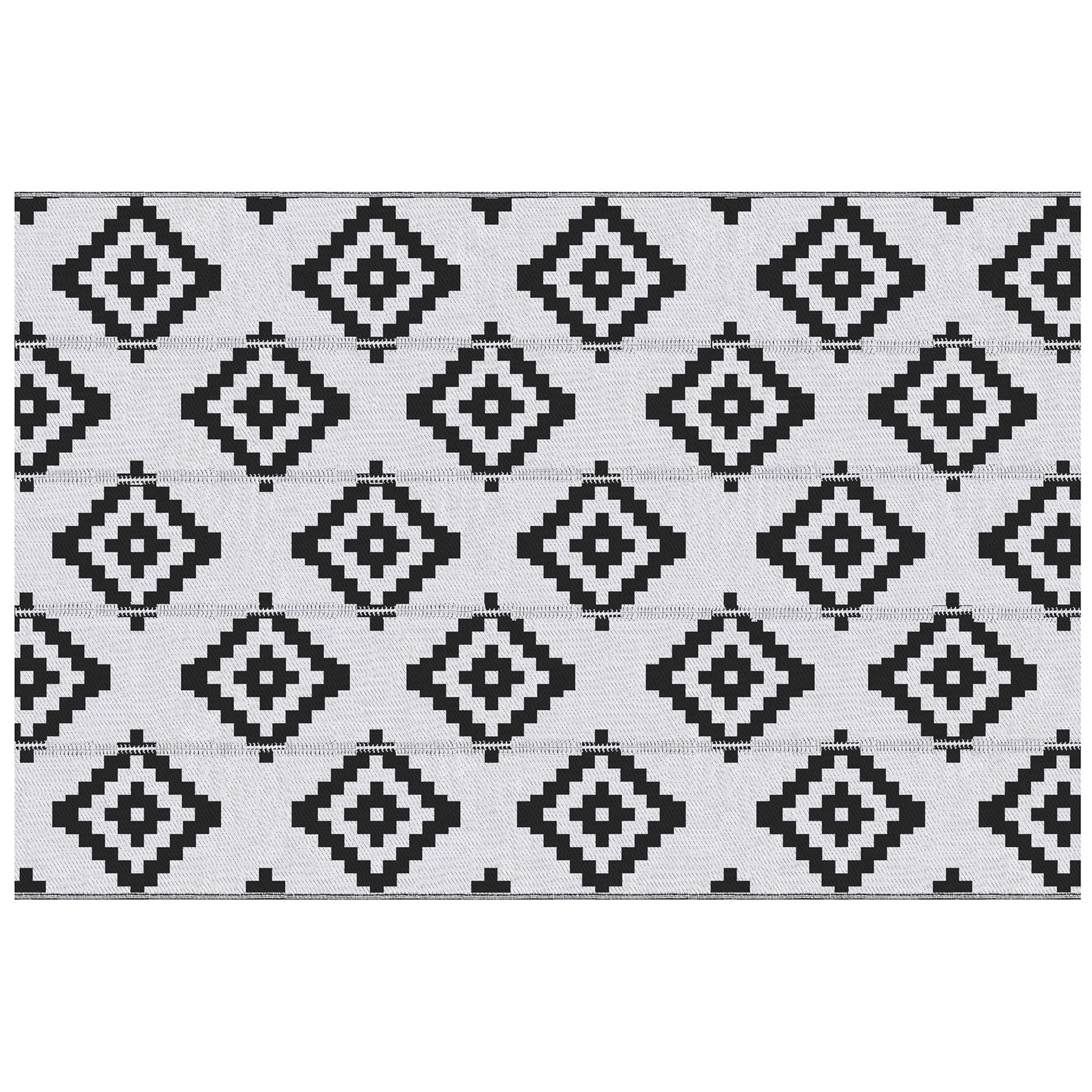 Outdoor Graphic Style Mat - Reversible Mat 2 Patterns - dimensions 2.74L x 1.82W m - High-density 310 g/m² PP Black White
