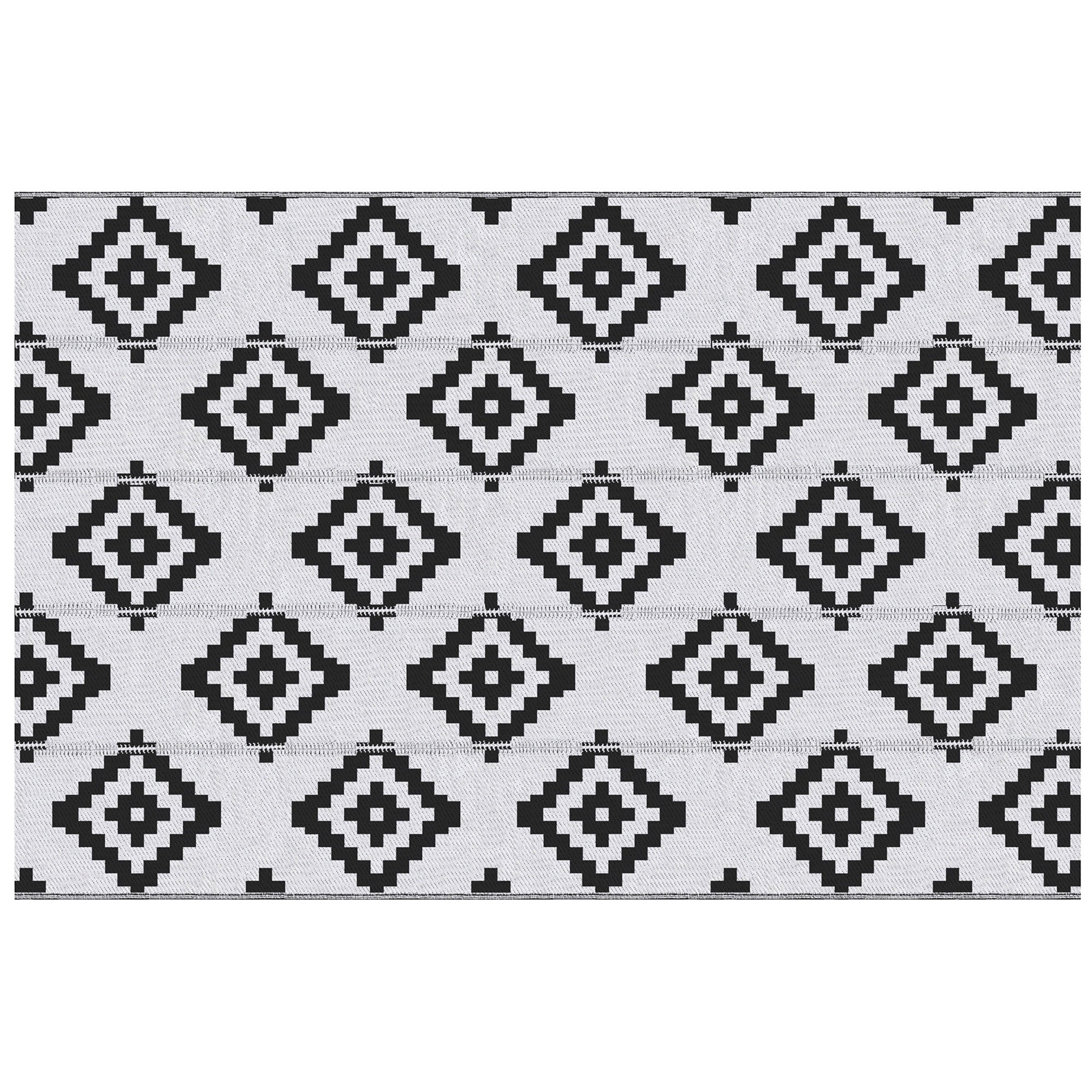 Outdoor Graphic Style Mat - Reversible Mat 2 Patterns - dimensions 2.74L x 1.82W m - High-density 310 g/m² PP Black White