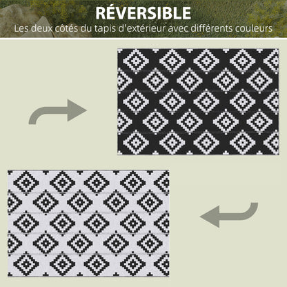 Outdoor Graphic Style Mat - Reversible Mat 2 Patterns - dimensions 2.74L x 1.82W m - High-density 310 g/m² PP Black White
