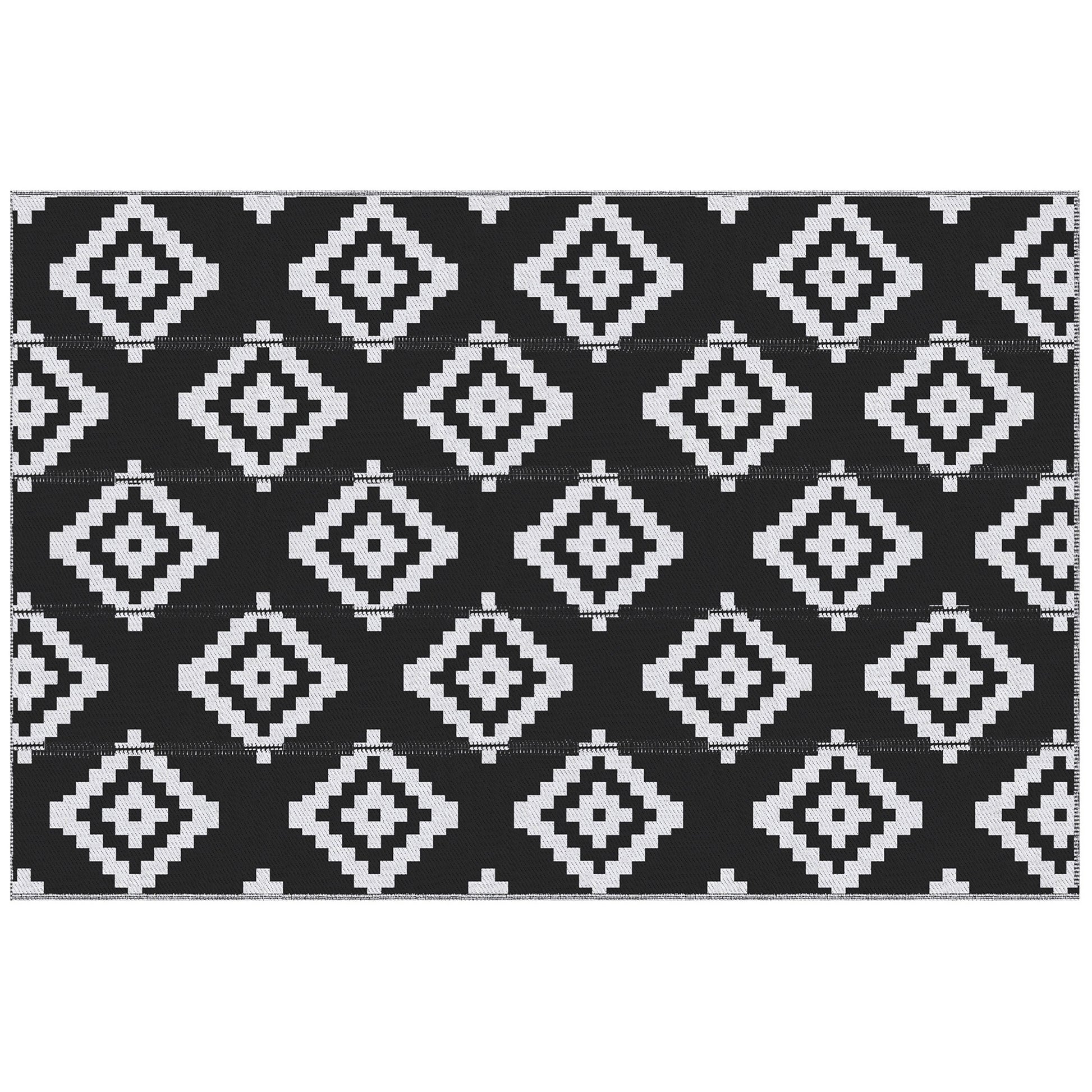 Outdoor Graphic Style Mat - Reversible Mat 2 Patterns - dimensions 2.74L x 1.82W m - High-density 310 g/m² PP Black White