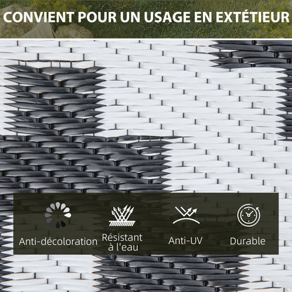 Outdoor Graphic Style Mat - Reversible Mat 2 Patterns - dimensions 2.74L x 1.82W m - High-density 310 g/m² PP Black White