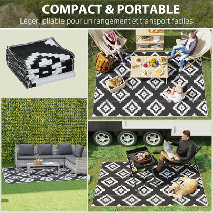 Outdoor Graphic Style Mat - Reversible Mat 2 Patterns - dimensions 2.74L x 1.82W m - High-density 310 g/m² PP Black White