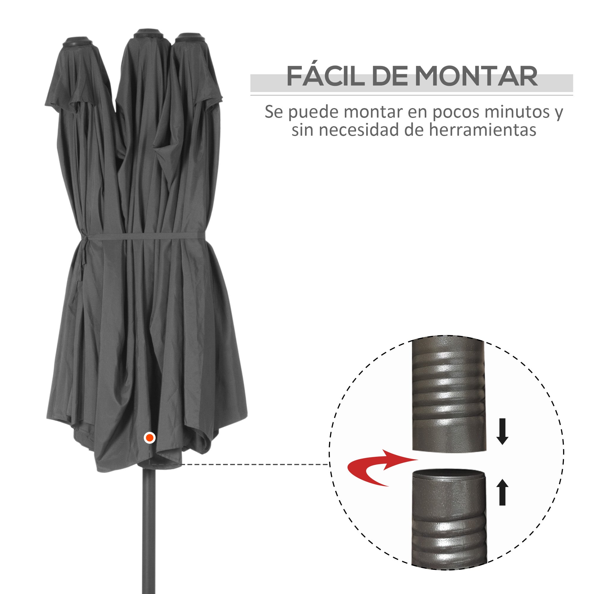 Double Umbrella 4.55x2.65 m Patio Umbrella with Manual Crank Water-Resistant and Sun Protection Large Umbrella for Patio Beach Pool Gray