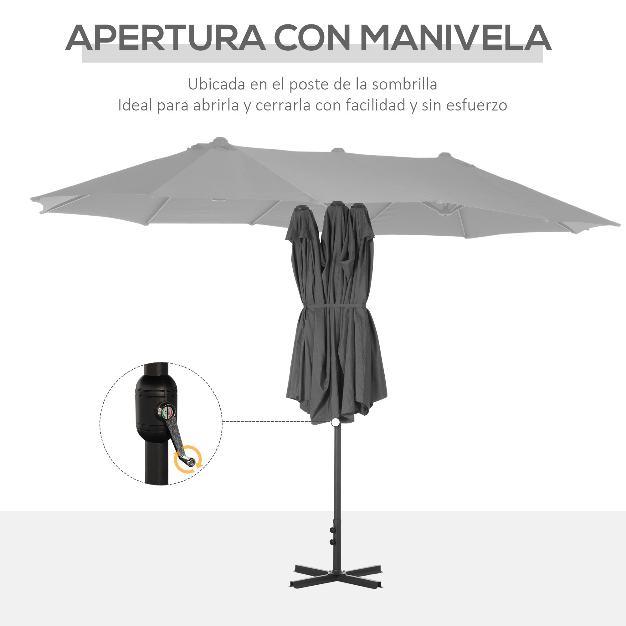 Double Umbrella 4.55x2.65 m Patio Umbrella with Manual Crank Water-Resistant and Sun Protection Large Umbrella for Patio Beach Pool Gray