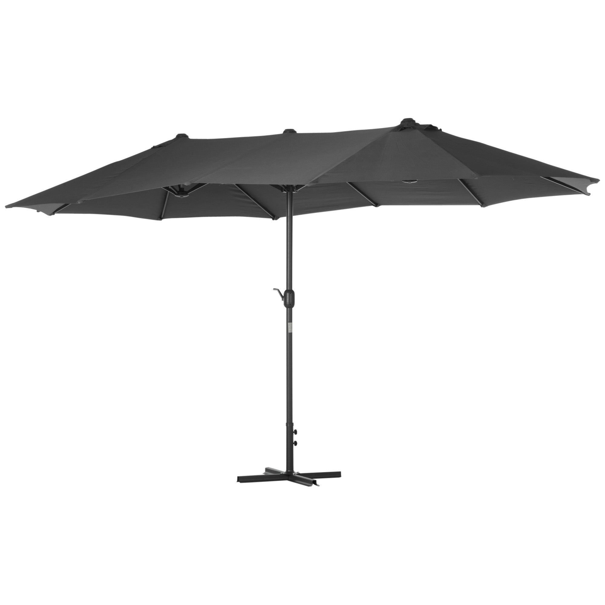 Double Umbrella 4.55x2.65 m Patio Umbrella with Manual Crank Water-Resistant and Sun Protection Large Umbrella for Patio Beach Pool Gray