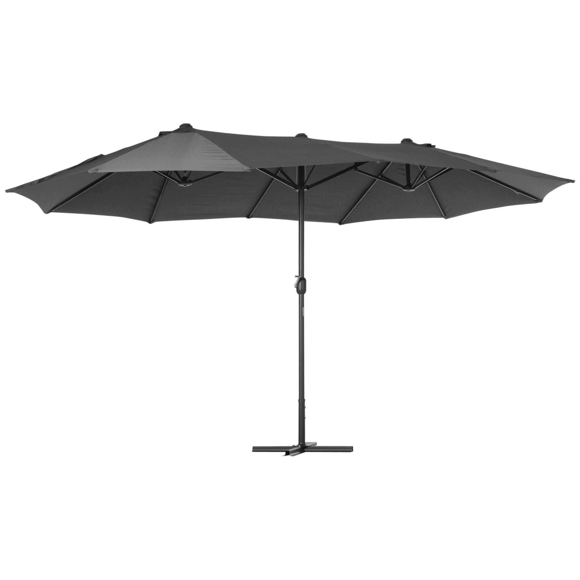 Double Umbrella 4.55x2.65 m Patio Umbrella with Manual Crank Water-Resistant and Sun Protection Large Umbrella for Patio Beach Pool Gray