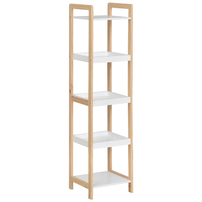 Bamboo Bathroom Shelf Stand 3 Baskets + 2 Shelves dim. 32L x 30w x 130H cm Beige White