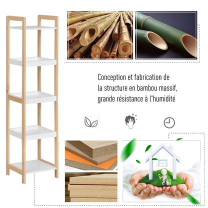 Bamboo Bathroom Shelf Stand 3 Baskets + 2 Shelves dim. 32L x 30w x 130H cm Beige White