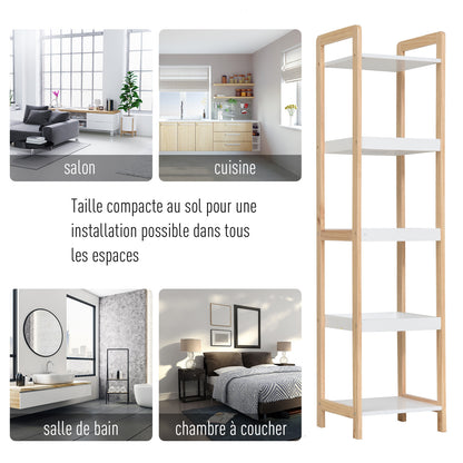 Bamboo Bathroom Shelf Stand 3 Baskets + 2 Shelves dim. 32L x 30w x 130H cm Beige White