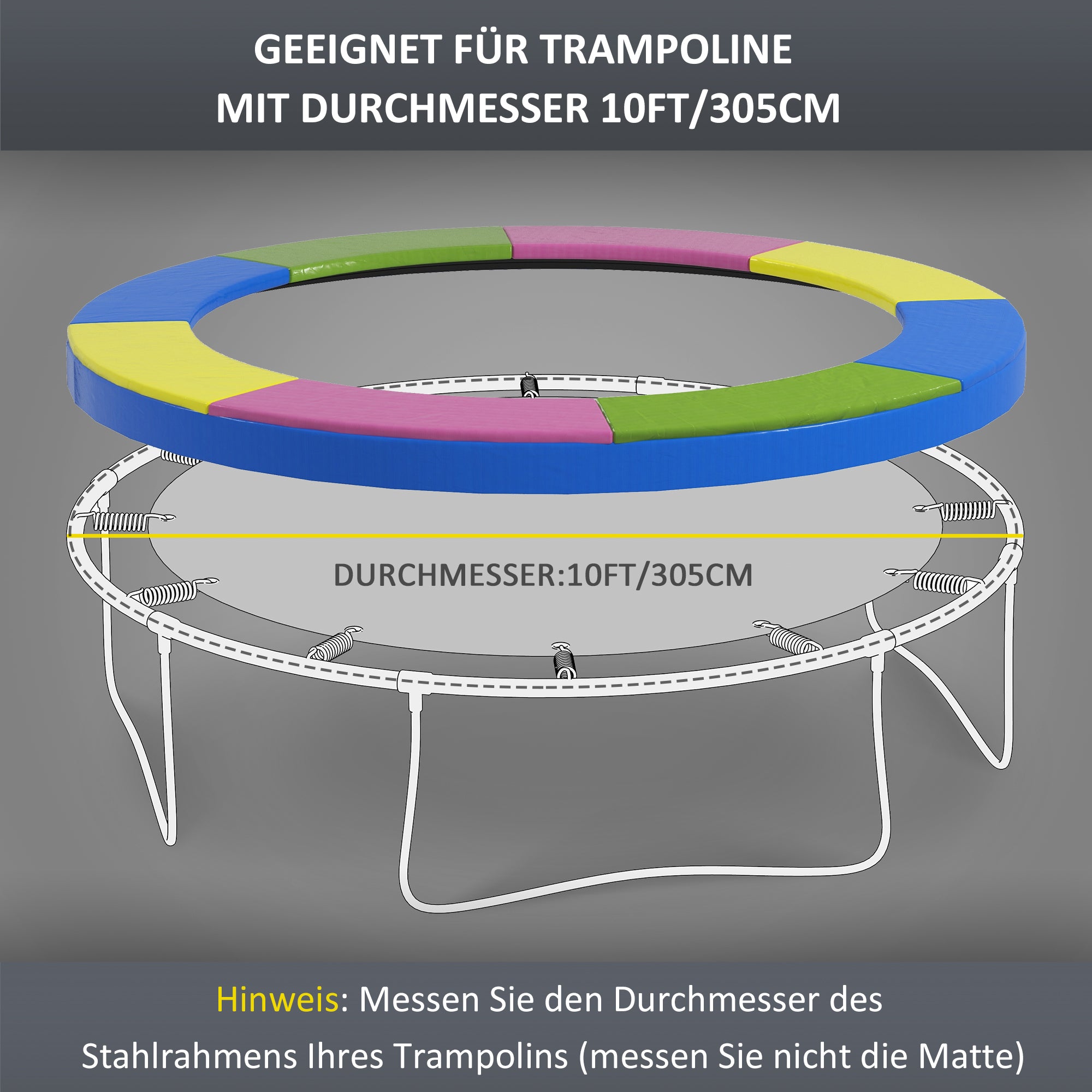 SPORTNOW Trampoline Edge Cover Ø305 cm Wide, Tear-Resistant UV-Resistant Spring Cover, Waterproof, Trampoline Accessories Rim Protection Safety Net Spare Parts for Garden Trampolines, Multicolored
