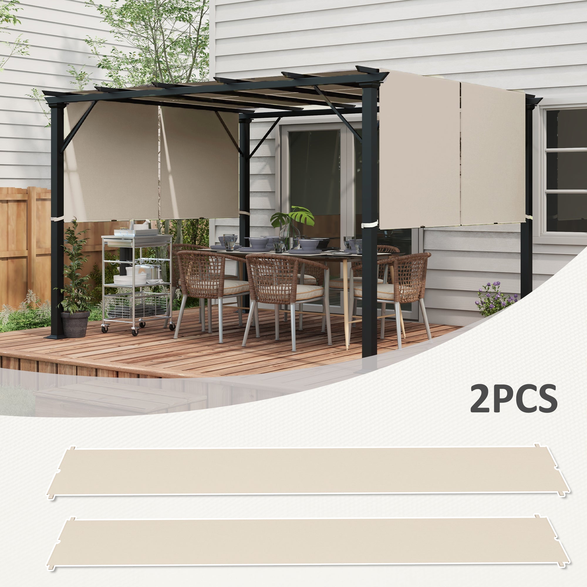 3x3 m Gazebo Pergola Cover, Polyester 180g/㎡ Canopy with Pockets and Straps for Poles, UV30+, 488x122 cm, Khaki