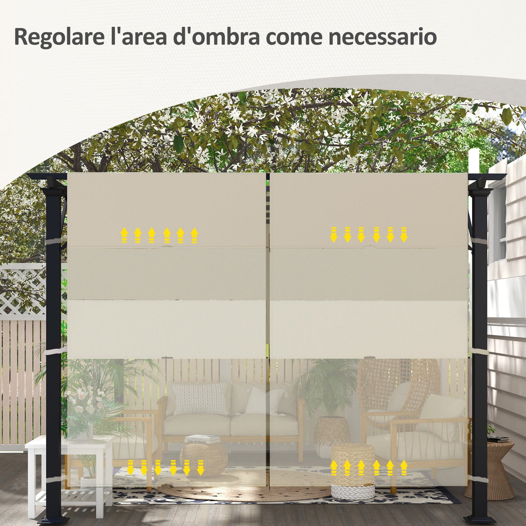 3x3 m Gazebo Pergola Cover, Polyester 180g/㎡ Canopy with Pockets and Straps for Poles, UV30+, 488x122 cm, Khaki