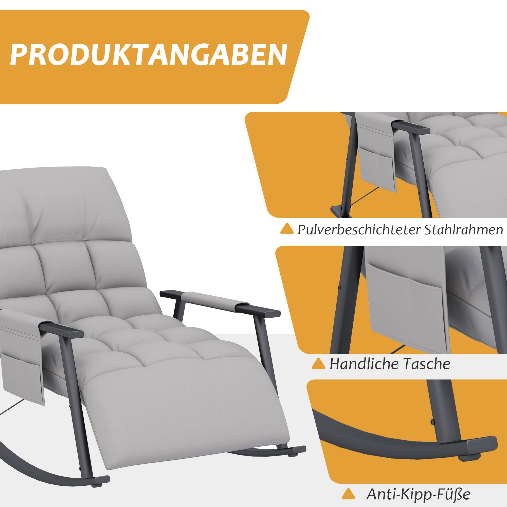 Rocking Chair Recliner with Footrest, Rocking Chair with Side Pocket, Adjustable Backrest Rocking Chair for Living Room, up to 120 kg, Microfiber Cloth, Gray