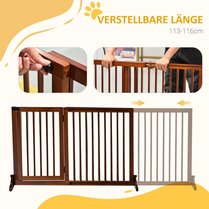 Dog Barrier Door Guard Protection Gate made of Wood Freestanding Dog Gate with Door Dog Barrier Configuration Gate for Fireplace & Oven Brown 113-166 x 36 x 71 cm