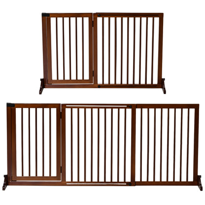 Dog Barrier Door Guard Protection Gate made of Wood Freestanding Dog Gate with Door Dog Barrier Configuration Gate for Fireplace & Oven Brown 113-166 x 36 x 71 cm