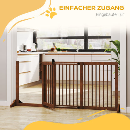 Dog Barrier Door Guard Protection Gate made of Wood Freestanding Dog Gate with Door Dog Barrier Configuration Gate for Fireplace & Oven Brown 113-166 x 36 x 71 cm