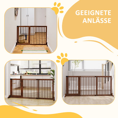 Dog Barrier Door Guard Protection Gate made of Wood Freestanding Dog Gate with Door Dog Barrier Configuration Gate for Fireplace & Oven Brown 113-166 x 36 x 71 cm