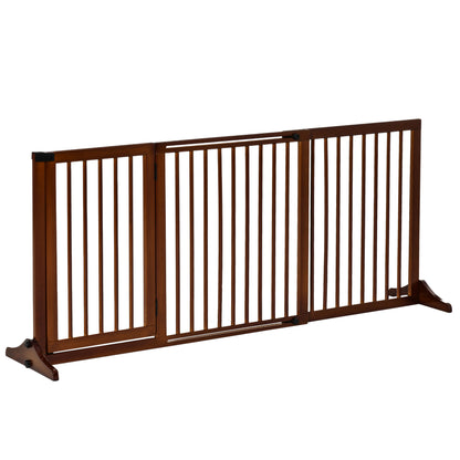 Dog Barrier Door Guard Protection Gate made of Wood Freestanding Dog Gate with Door Dog Barrier Configuration Gate for Fireplace & Oven Brown 113-166 x 36 x 71 cm