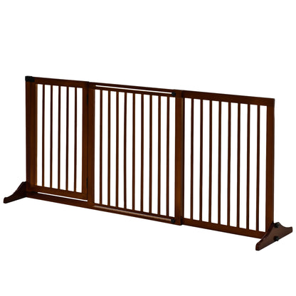 Dog Barrier Door Guard Protection Gate made of Wood Freestanding Dog Gate with Door Dog Barrier Configuration Gate for Fireplace & Oven Brown 113-166 x 36 x 71 cm
