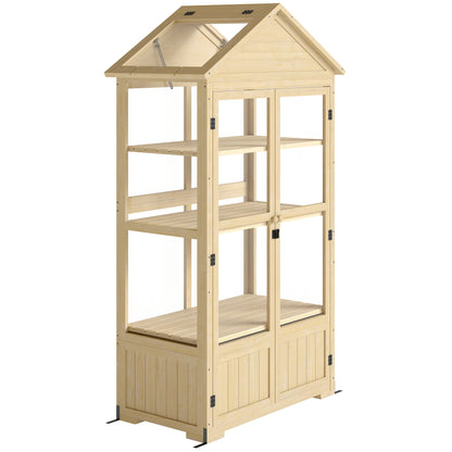 Lockable Wooden Cold Frame Greenhouse with 4 Levels, Roof Windows, Cold Frame Box with Double Door, for Garden, Balcony, Natural, 100x56.5x178 cm