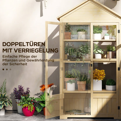 Lockable Wooden Cold Frame Greenhouse with 4 Levels, Roof Windows, Cold Frame Box with Double Door, for Garden, Balcony, Natural, 100x56.5x178 cm