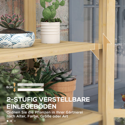 Lockable Wooden Cold Frame Greenhouse with 4 Levels, Roof Windows, Cold Frame Box with Double Door, for Garden, Balcony, Natural, 100x56.5x178 cm