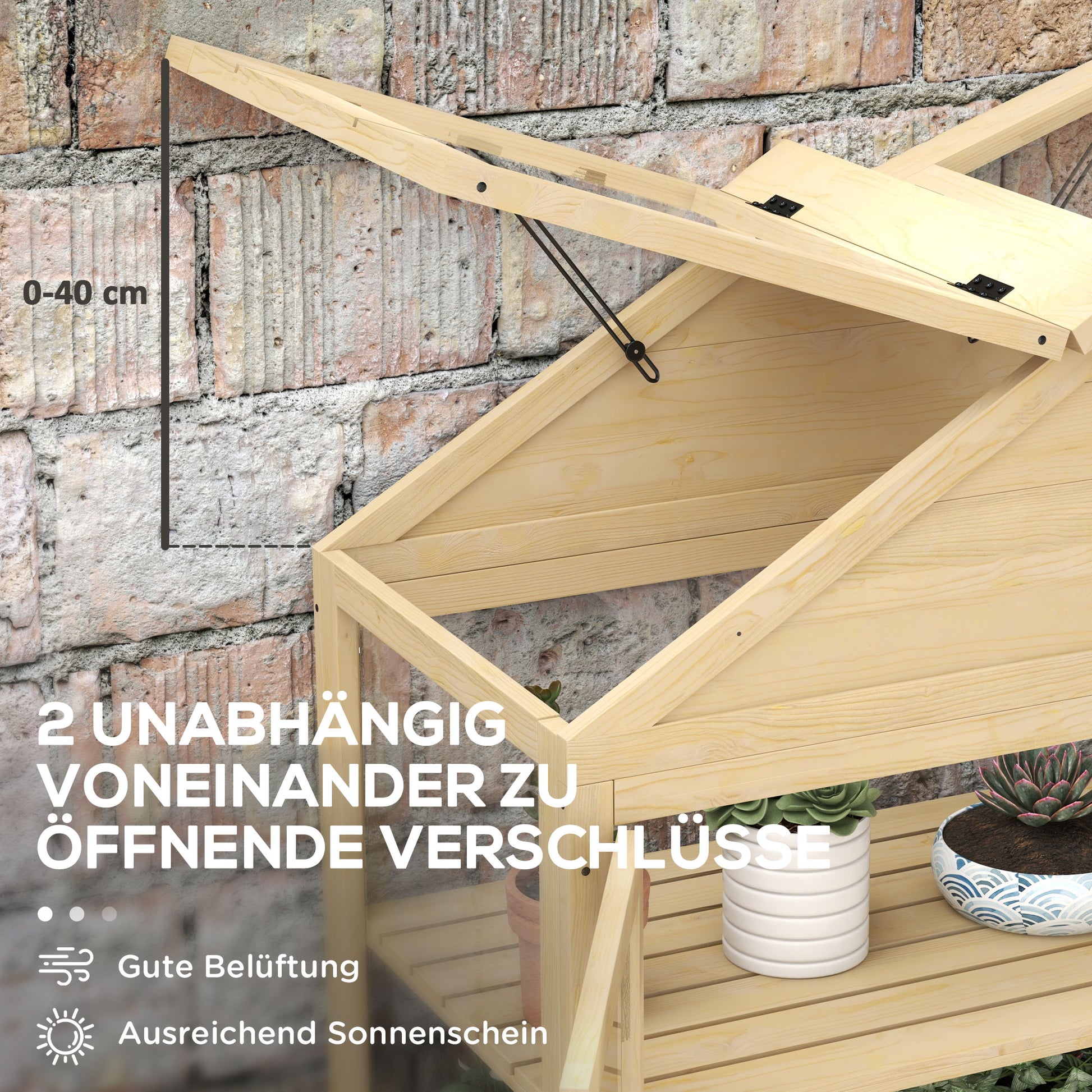 Lockable Wooden Cold Frame Greenhouse with 4 Levels, Roof Windows, Cold Frame Box with Double Door, for Garden, Balcony, Natural, 100x56.5x178 cm