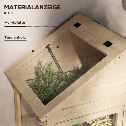 Lockable Wooden Cold Frame Greenhouse with 4 Levels, Roof Windows, Cold Frame Box with Double Door, for Garden, Balcony, Natural, 100x56.5x178 cm