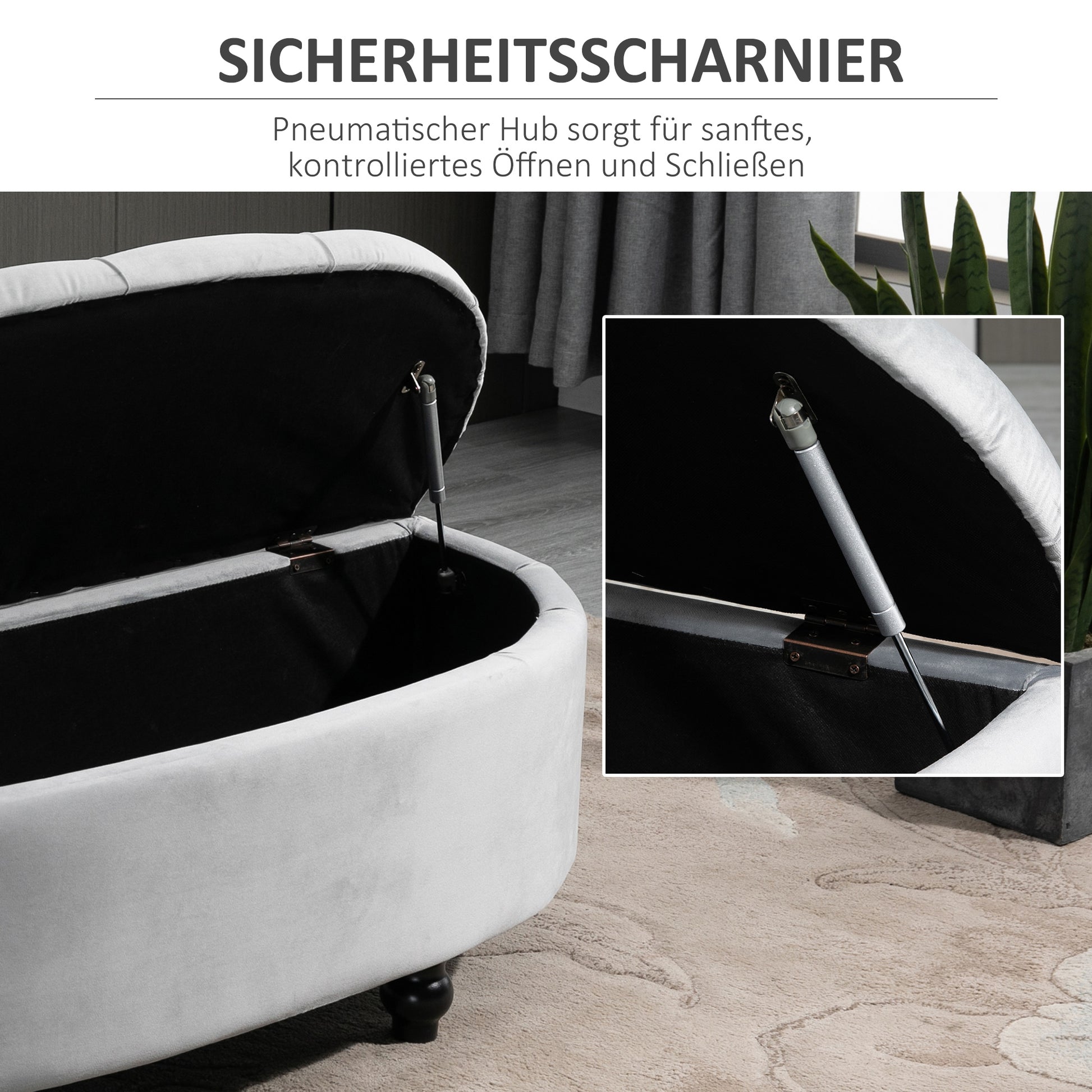 Storage Bench with Velvet Upholstery, Open Lid Seat Chest with Wooden Legs, Storage Bench for Living Room Hallway Bedroom 120 x 46 x 42 cm, Grey