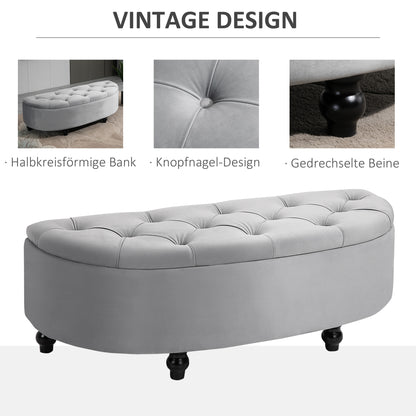 Storage Bench with Velvet Upholstery, Open Lid Seat Chest with Wooden Legs, Storage Bench for Living Room Hallway Bedroom 120 x 46 x 42 cm, Grey