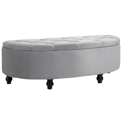 Storage Bench with Velvet Upholstery, Open Lid Seat Chest with Wooden Legs, Storage Bench for Living Room Hallway Bedroom 120 x 46 x 42 cm, Grey