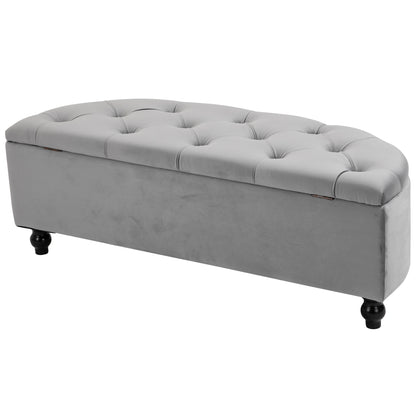 Storage Bench with Velvet Upholstery, Open Lid Seat Chest with Wooden Legs, Storage Bench for Living Room Hallway Bedroom 120 x 46 x 42 cm, Grey