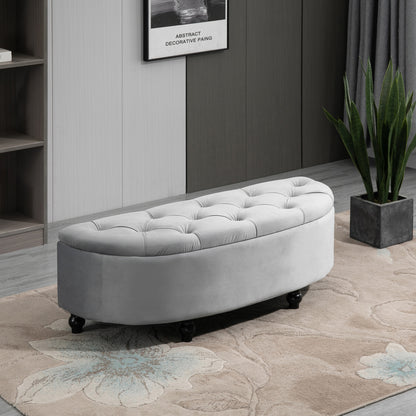 Storage Bench with Velvet Upholstery, Open Lid Seat Chest with Wooden Legs, Storage Bench for Living Room Hallway Bedroom 120 x 46 x 42 cm, Grey