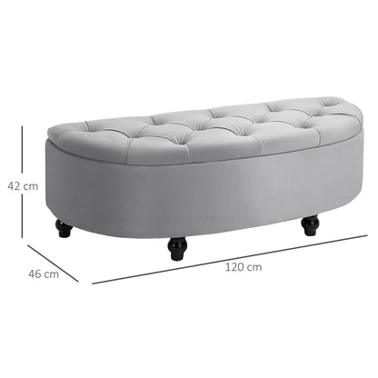Storage Bench with Velvet Upholstery, Open Lid Seat Chest with Wooden Legs, Storage Bench for Living Room Hallway Bedroom 120 x 46 x 42 cm, Grey