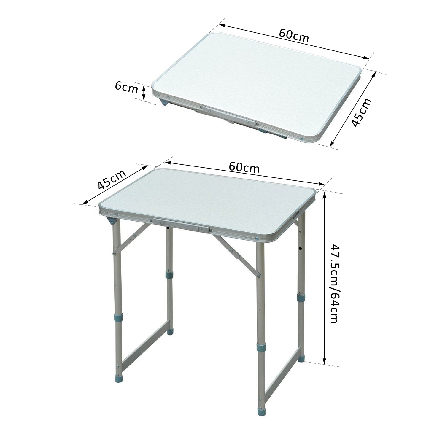 Folding Picnic Table like a suitcase for beach camping 60x45x64cm Aluminum Adjustable Height