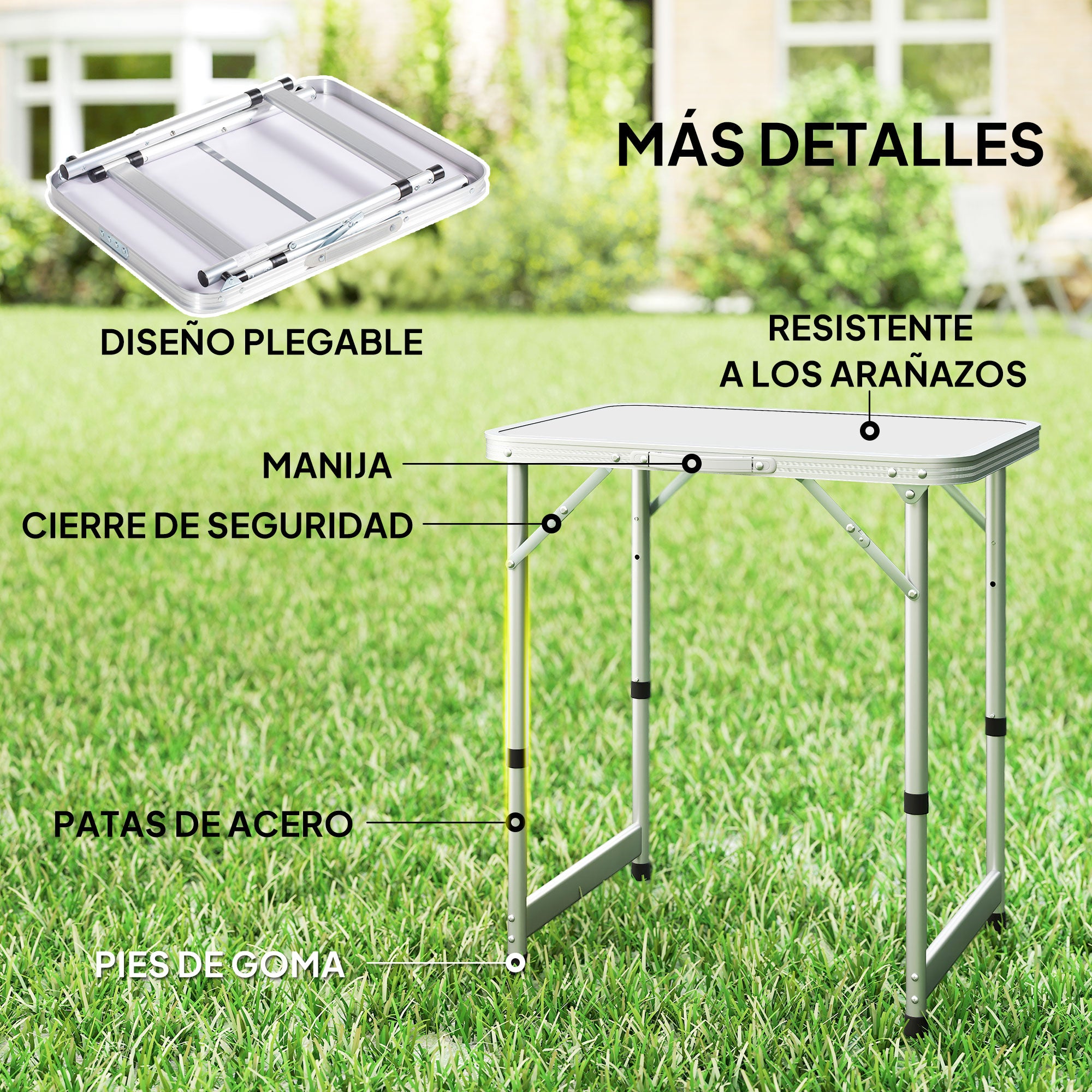 Folding Picnic Table like a suitcase for beach camping 60x45x64cm Aluminum Adjustable Height