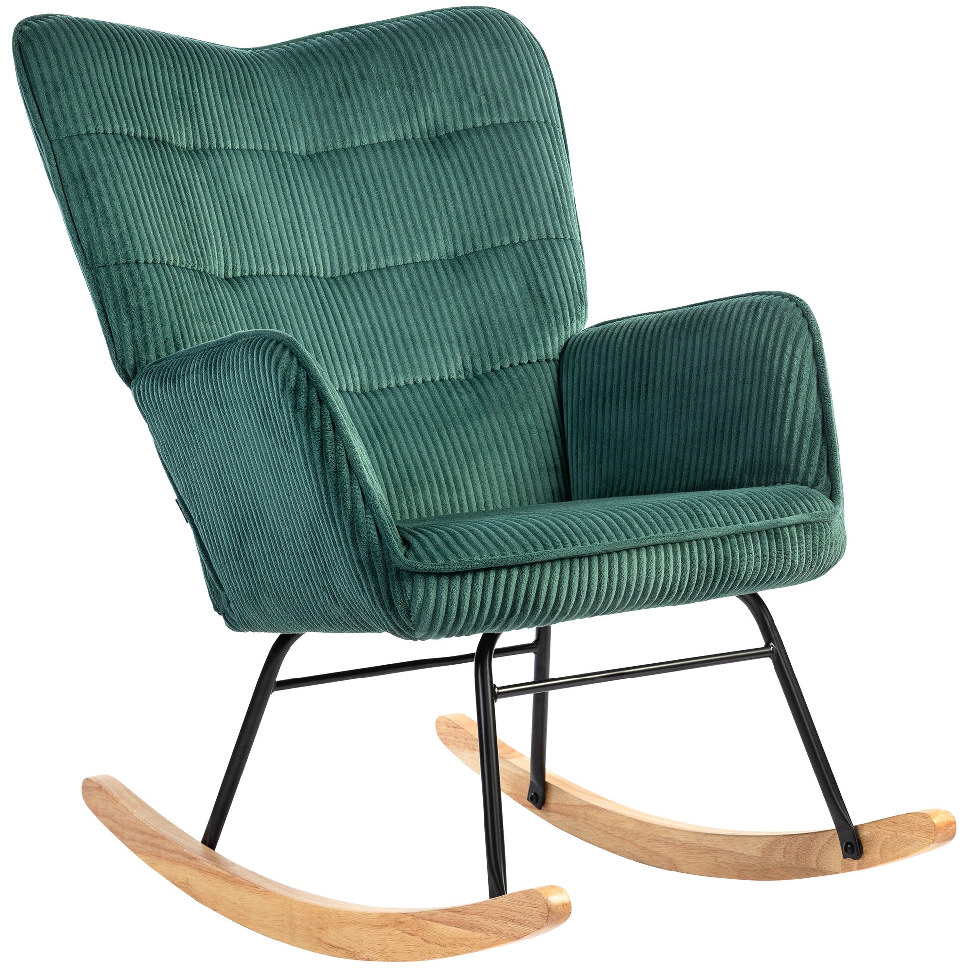 Rocking Chair, Rocking Armchair with Cord Look, Armrest, Padded Chair with Wooden Rockers, Recliner for Living Room, Bedroom, up to 120kg Load Capacity, Dark Green