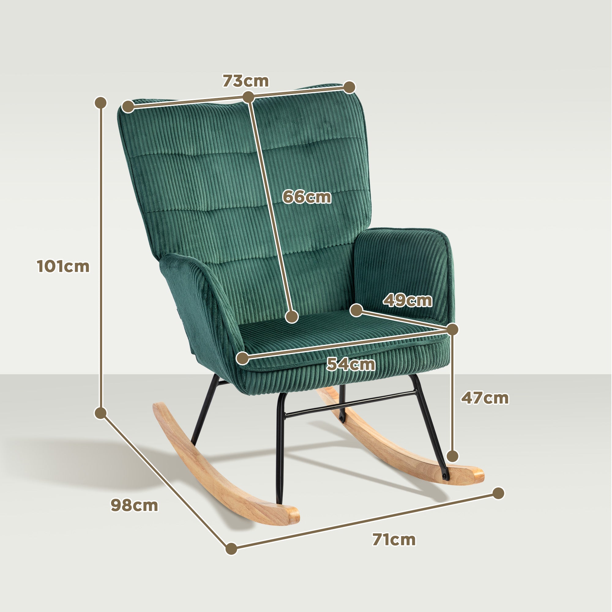 Rocking Chair, Rocking Armchair with Cord Look, Armrest, Padded Chair with Wooden Rockers, Recliner for Living Room, Bedroom, up to 120kg Load Capacity, Dark Green