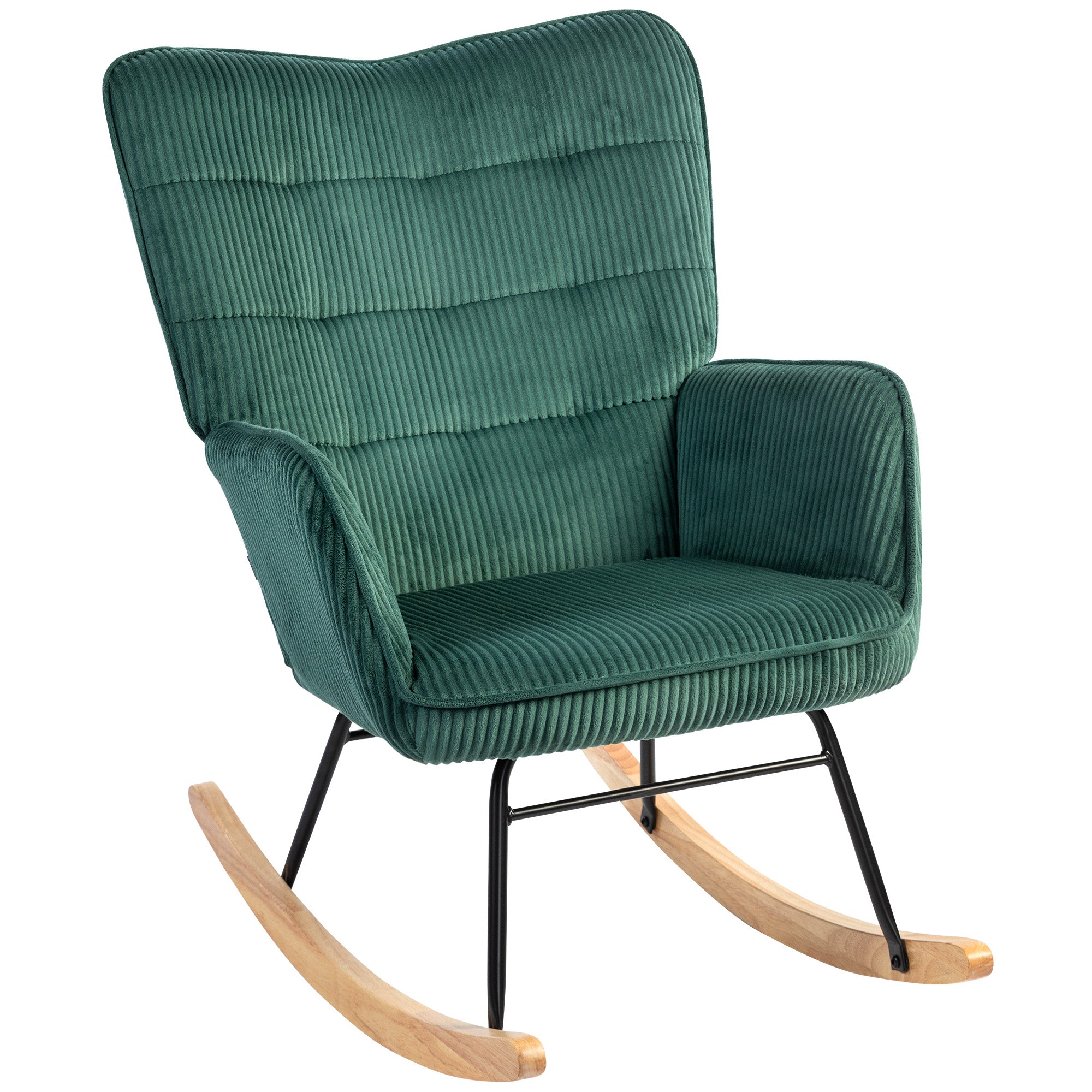 Rocking Chair, Rocking Armchair with Cord Look, Armrest, Padded Chair with Wooden Rockers, Recliner for Living Room, Bedroom, up to 120kg Load Capacity, Dark Green