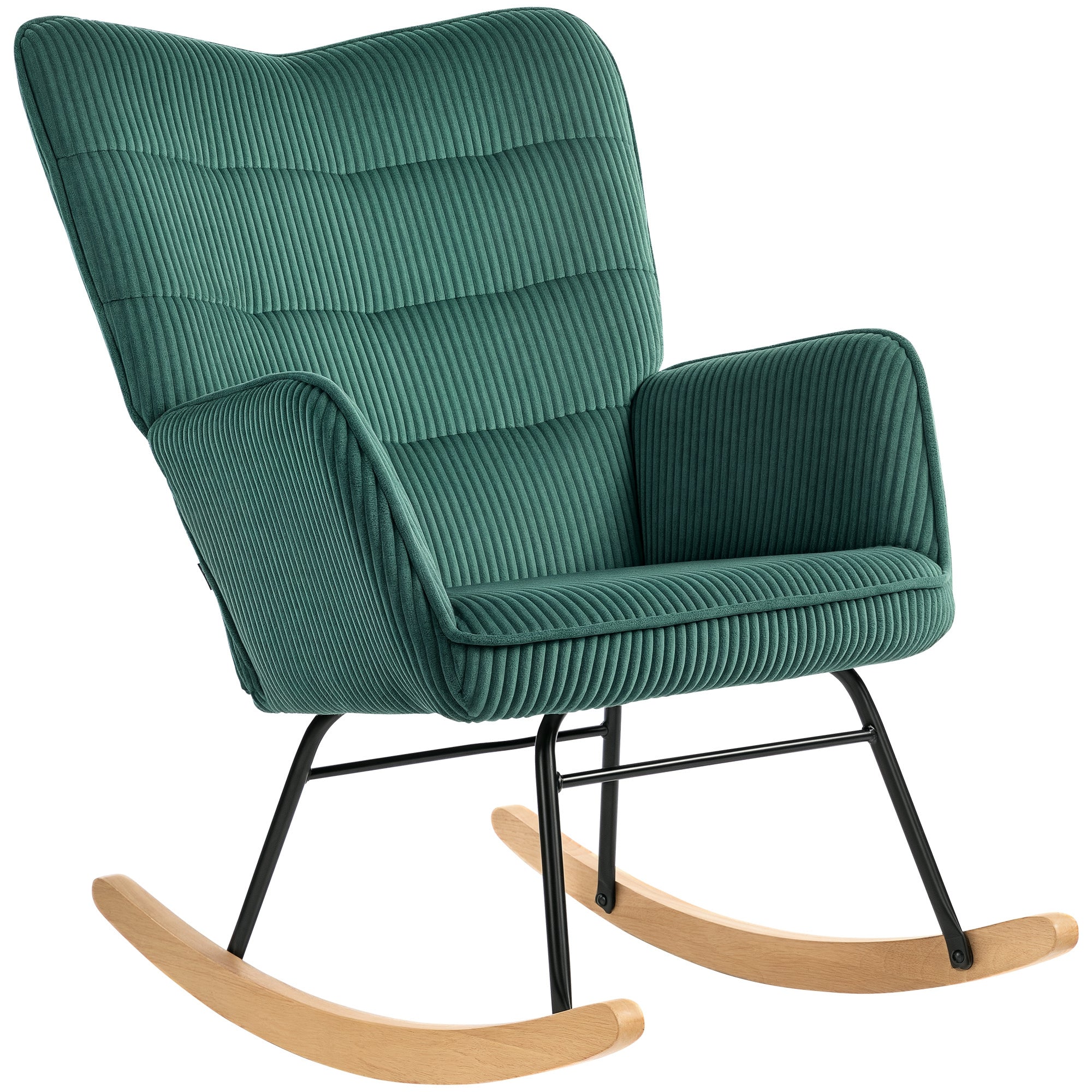 Rocking Chair, Rocking Armchair with Cord Look, Armrest, Padded Chair with Wooden Rockers, Recliner for Living Room, Bedroom, up to 120kg Load Capacity, Dark Green