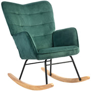 Schaukelstuhl, Schaukelsessel mit Kordoptik, Armlehne, Gepolsterter Sessel mit Holzkufen, Relaxsessel für Wohnzimmer, Schlafzimmer, bis 120kg belastbar, Dunkelgrün