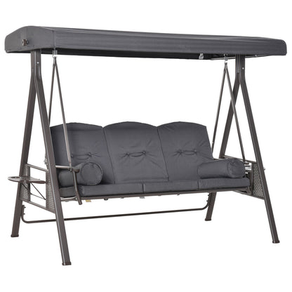 3-Seater Garden Swing with Adjustable Roof, Cup Holders, and Cushions, Outdoor Swing in Metal and Polyester, 208x121x172 cm, Dark Grey