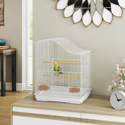 Bird Cage Aviary with 4 Doors, 2 Perches, Sliding Tray for Lovebirds, Parakeets & Finches — 18.7 x 14.2 x 21.5 in (47.5 x 36 x 54.5 cm), White