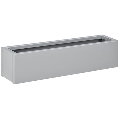 Flower Box Planter, Herb Planter with Drainage Hole, Steel Planter Flower Pot Planter Vessel, for Balcony, Terrace, Gray, 91 x 22 x 22cm