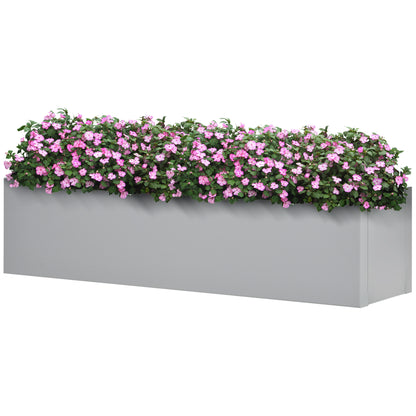 Flower Box Planter, Herb Planter with Drainage Hole, Steel Planter Flower Pot Planter Vessel, for Balcony, Terrace, Gray, 91 x 22 x 22cm
