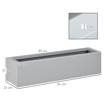 Flower Box Planter, Herb Planter with Drainage Hole, Steel Planter Flower Pot Planter Vessel, for Balcony, Terrace, Gray, 91 x 22 x 22cm