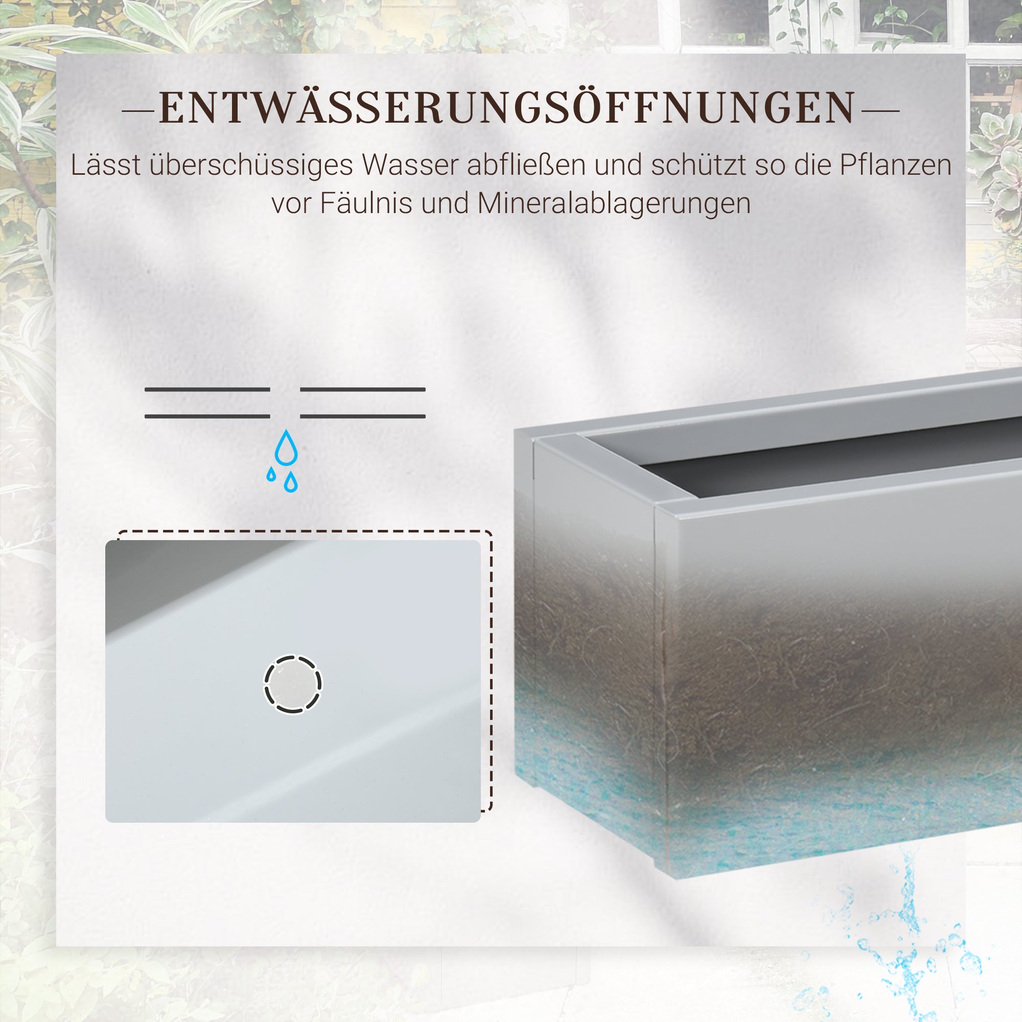 Flower Box Planter, Herb Planter with Drainage Hole, Steel Planter Flower Pot Planter Vessel, for Balcony, Terrace, Gray, 91 x 22 x 22cm