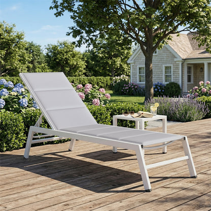 Lightweight Aluminum Sun Lounger — 6-Position Adjustable Back, 560 g/m² Textilene with Integrated Padding, Rust-Resistant Patio/Pool Chaise (25.2 x 71.3 x 35.4 in), Light Gray